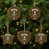 Menzies Green Modern Tartan Crest Christmas Ceramic Ornament